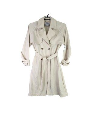 Womens Old Navy Beige Belted Trench Coat Double Breasted Polyester Blend Size L